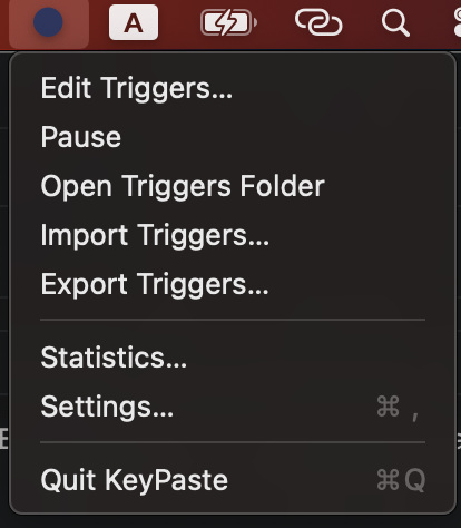 KeyPaste menu-bar dropdown
